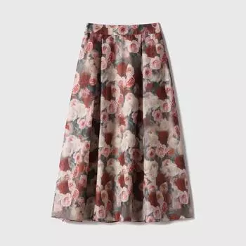 Skirt Rose Print A-line Skirt/Temperament Versatile Midi Skirt S