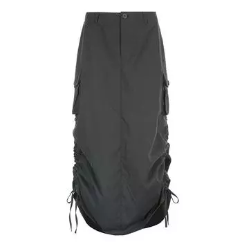Skirts Split Summer Women Grunge Y2k Ruched Drawstring Low W Gray S