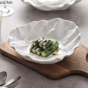 Складчатая текстура Керамическая салатная тарелка Однотонная нестандартная десертная тарелка Овощная тарелка Тарелки для сашими Креативная посуда для ресторана