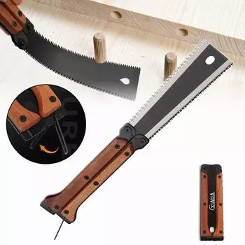 Складная 5,5-дюймовая маленькая ручная пила 11/15TPI с двумя лезвиями, тянущая пила SK5 из стали для деревообработки, кемпинга, небольших проектов «сделай сам» saw*1+blade*1 чёрный
