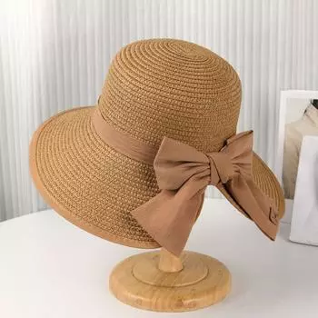 Складная элегантная соломенная шляпа-ведро Элегантные плиссированные банты однотонные солнцезащитные шляпы дышащие уличные пляжные шляпы для путешествий для женщин повседневного использования ONE SIZE