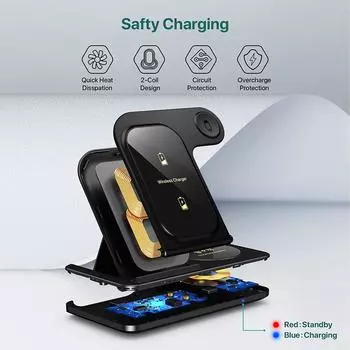 Складная беспроводная зарядная станция 3 в 1 для iPhone 11 12 Pro 13 14 Plus Apple Watch 7/6 для Samsung Galaxy Watch белый