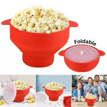 Складная большая емкость для попкорна, с ручкой, ведро, миска с крышкой, микроволновая печь, попкорн, силиконовая миска, своими руками оранжевый