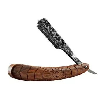 Складная бритва из нержавеющей стали с дамасским узором, ручка из розового дерева, Мужская бритва для лица, прямая бритва, держатель коричневый