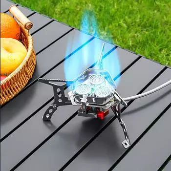 Складная бутановая печь с ветровым стеклом, 3-головочные газовые печи для кемпинга, пьезосистема зажигания из нержавеющей стали для походного пикника