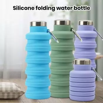 Складная бутылка для воды, 500 мл, пищевая, без BPA, термостойкая, герметичная, многоразовая, силиконовая, спортивная бутылка для воды 500ML синий