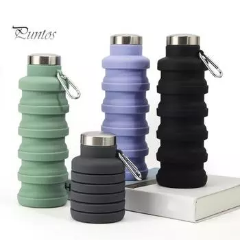 Складная бутылка для воды, 500 мл, пищевая, без BPA, термостойкая, герметичная, многоразовая, силиконовая, спортивная бутылка для воды 500ML синий