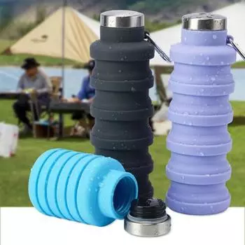 Складная бутылка для воды, 500 мл, пищевая, без BPA, термостойкая, герметичная, многоразовая, силиконовая, спортивная бутылка для воды 500ML синий