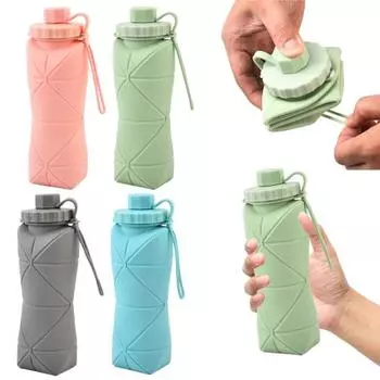 Складная бутылка для воды 600 мл, герметичная многоразовая портативная складная бутылка для воды, для кемпинга, езды на велосипеде, тренажерный зал, фитнес, спорт, путешествия, питьевая чашка серый