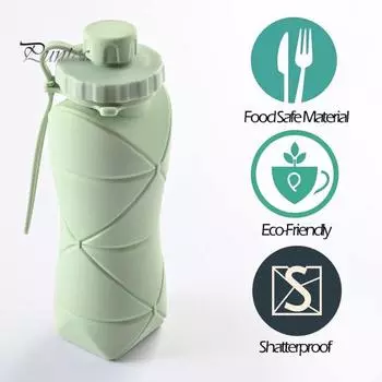 Складная бутылка для воды 600 мл, силиконовая складная чашка для воды, не содержит BPA, пищевая термостойкая герметичная дорожная бутылка для воды 600ML серый