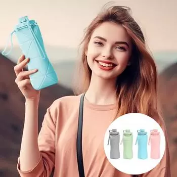 Складная бутылка для воды 600 мл, силиконовая складная чашка для воды, не содержит BPA, пищевая термостойкая герметичная дорожная бутылка для воды 600ML серый