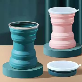 Складная бутылка для воды, кружка 320 мл, складные силиконовые чашки для кофе, кружки синий