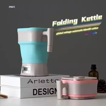 Складная бутылка для воды Маленькая силиконовая электрическая бутылка для воды Портативная термобутылка для воды Глобальное напряжение Подходит для путешествий Place Order Country Plug розовый