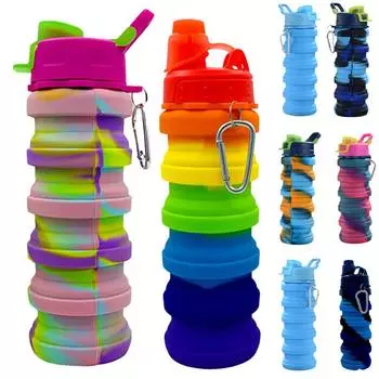 Складная бутылка для воды на 500 мл, многоразовая силиконовая складная чашка для воды, герметичная для занятий спортом на открытом воздухе, велоспорта B1 Pink Camouflage