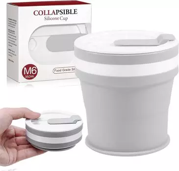 Складная чашка Geerow с 350 мл портативным кофейным вставным подогревом со складной складной силиконовой крышкой для улицы, чашка, соломинка, устойчивая, серый