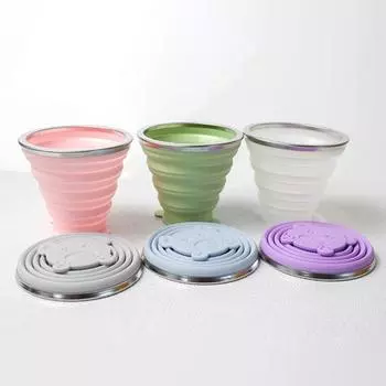 Складная чашка с герметичной крышкой, портативная складная дорожная чашка с мультяшным дизайном для пикника S розовый