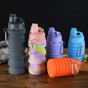 Складная чашка, складная телескопическая силиконовая бутылка для воды, портативная, для путешествий на открытом воздухе, детские чашки, пищевая силиконовая чашка для воды, новая 500ml