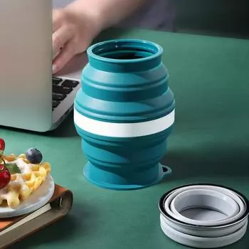 Складная дорожная чашка 350 мл, пищевая противоожоговая многоразовая практичная силиконовая складная чашка для кемпинга для пикника серый