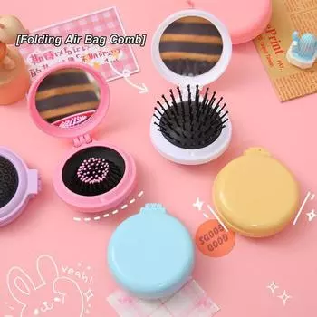Складная дорожная расческа-зеркало-щетка для волос Портативная мини-карманная расческа Компактный дизайн Зеркальная расческа для укладки на ходу для всех типов волос чёрный