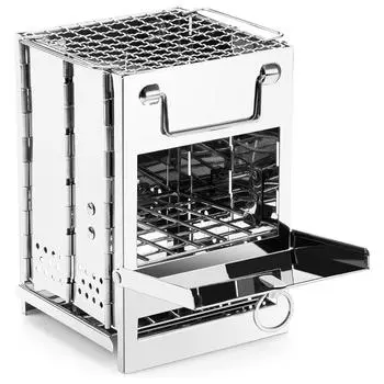 Складная дровяная печь из нержавеющей стали с мини-грилем на углях, легкий гриль для кемпинга, сада, пикника на открытом воздухе