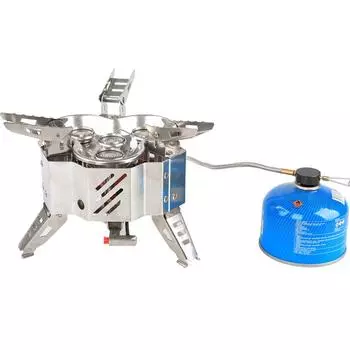 Складная газовая плита для кемпинга, сверхлегкая ветрозащитная печь для кемпинга с сумкой для хранения, сильная огневая мощь серебряный