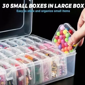 Складная и прозрачная шкатулка для хранения украшений, организующая мелкие предметы, без запаха, 30 ячеек, бытовая коробка для хранения, внутренняя коробка + внешняя коробка чёрный