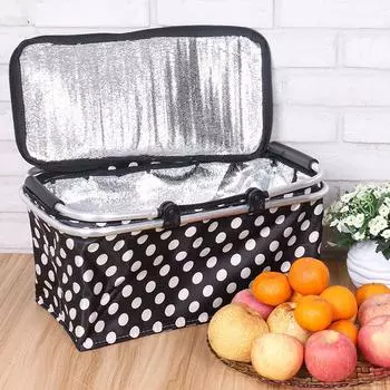 Складная изолированная сумка для обеда большой емкости водонепроницаемая с ручкой для переноски для офисного пикника розовый