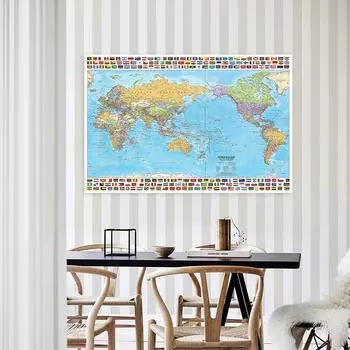 Складная карта мира на английском языке с флагом страны, декоративная подвесная картина, художественный фон, настенные школьные принадлежности 100*70 см