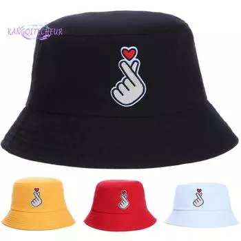 Складная кепка-ведро унисекс с вышивкой в виде сердца и пальцев, рыбацкая шляпа от солнца чёрный