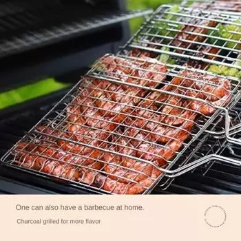 Складная корзина для барбекю Портативный угольный гриль Кухонная утварь Съемная ручка из нержавеющей стали Аксессуары для столовой