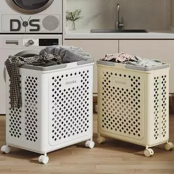 Складная корзина для белья с колесами, большая вместимость, полая, дышащая, на колесиках, корзина для грязного белья S белый