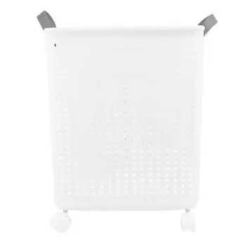 Складная корзина для белья с колесиками и ручками, пластиковая, экономящая место, переносная, для дома, белая белый