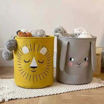 Складная корзина для бельяХранение игрушек из ткани серый