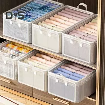 Складная корзина для хранения с ручкой, большая вместимость, прозрачная, видимая, не мнется, складная конструкция, ящик для хранения одежды, игрушек, гардероба XL