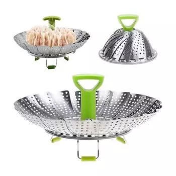 Складная корзина для пароварки из нержавеющей стали, пароварка для овощей, рыбы, морепродуктов, выдвижная ручка, многофункциональная решетка, подставка для скороварки, аксессуары для скороварки A