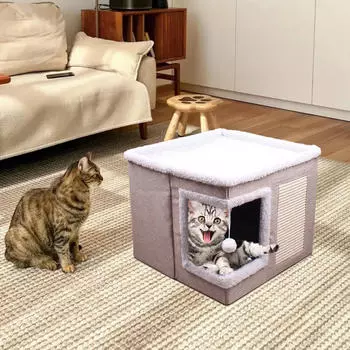 Складная кошачья пещера-кровать с домиком-мячом для котят, живущих в помещении, лет хаки