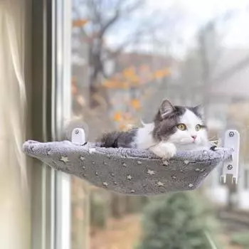 Складная кошачья жердочка на окно, светящаяся в темноте, кошачий гамак, беспроводная кошачья кровать с присосками, сиденье для отдыха и принятия солнечных ванн для кошек, живущих в помещении S серый