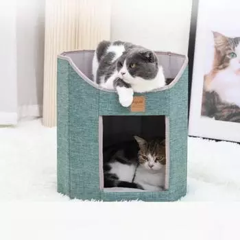 Складная кровать для кошек на дереве, кошачьи домики, кровать для сна для кошек в помещении, пещерный домик, двухэтажный, среднего и большого размера, для кошек на дереве зелёный