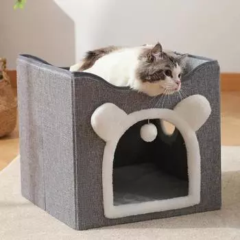 Складная кровать для кошек, полузакрытая двухъярусная кровать для кошек с когтеточкой, многофункциональная игрушка-когтеточка для кошек из сизаля, аксессуары серый