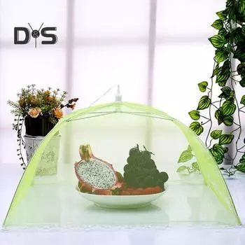 Складная крышка для еды, сетчатая ткань большой емкости, съемная портативная крышка для посуды в стиле зонтика 32cm зелёный