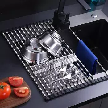 Складная кухонная раковина из нержавеющей стали, сливная полка, посуда для фруктов и овощей, полка для фильтра для воды, полка для хранения на рольставнях S