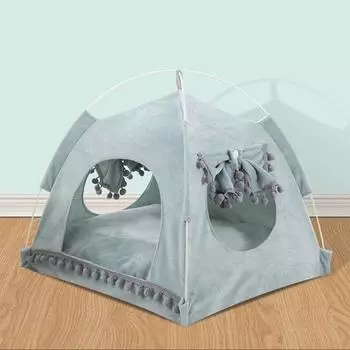 Складная льняная палатка для домашних животных, домик для собаки, моющаяся кровать для щенков и кошек, портативный коврик для игры в вигваме S зелёный