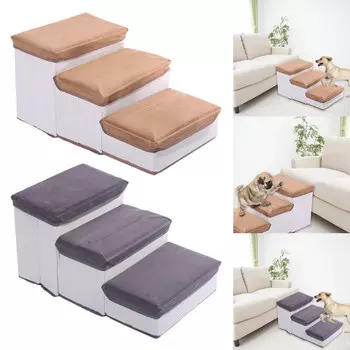 Складная лестница для домашних животных, 3 ступеньки, лестница из пеноматериала для собак и кошек, высокая кровать с ящиком для хранения, лестница для маленьких щенков и кошек коричневый