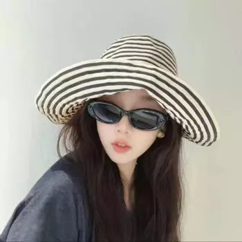 Складная летняя полосатая шляпа-ведро, женская новая длинная солнцезащитная шляпа, модная шляпа-тазик, большая окружность головы, шляпа от солнца M56-58cm