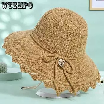Складная летняя шляпа для женщин, пляжная уличная соломенная шляпа с большими полями, солнцезащитная шляпа с бантом и бантом розовый