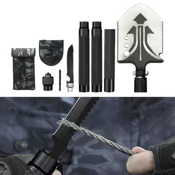 Складная лопата с сумкой для переноски, портативная для кемпинга, пешего туризма, альпинизма, выживания серый