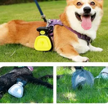 Складная лопатка для какашек с разложимыми сумками, портативный уличный очиститель для мусора, мешок для корма, дозатор экскрементов, сборщик экскрементов для собак, домашних животных, путешествия синий