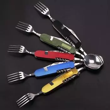 Складная ложка для пикника, складная ложка, вилка, посуда, инструменты для приготовления пищи на открытом воздухе, инструменты для выживания зелёный
