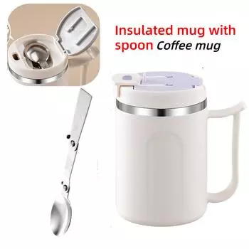 Складная ложка из нержавеющей стали 304 с крышкой, 480 мл, многоразовая портативная кофейная чашка, двухслойная кружка для воды из нержавеющей стали 401-500ml фиолетовый