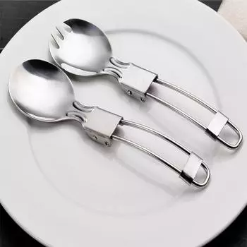 Складная ложка из нержавеющей стали, складная посуда, маленький нож, салатная ложка с вилкой, складная ложка, переносной набор для отдыха на природе